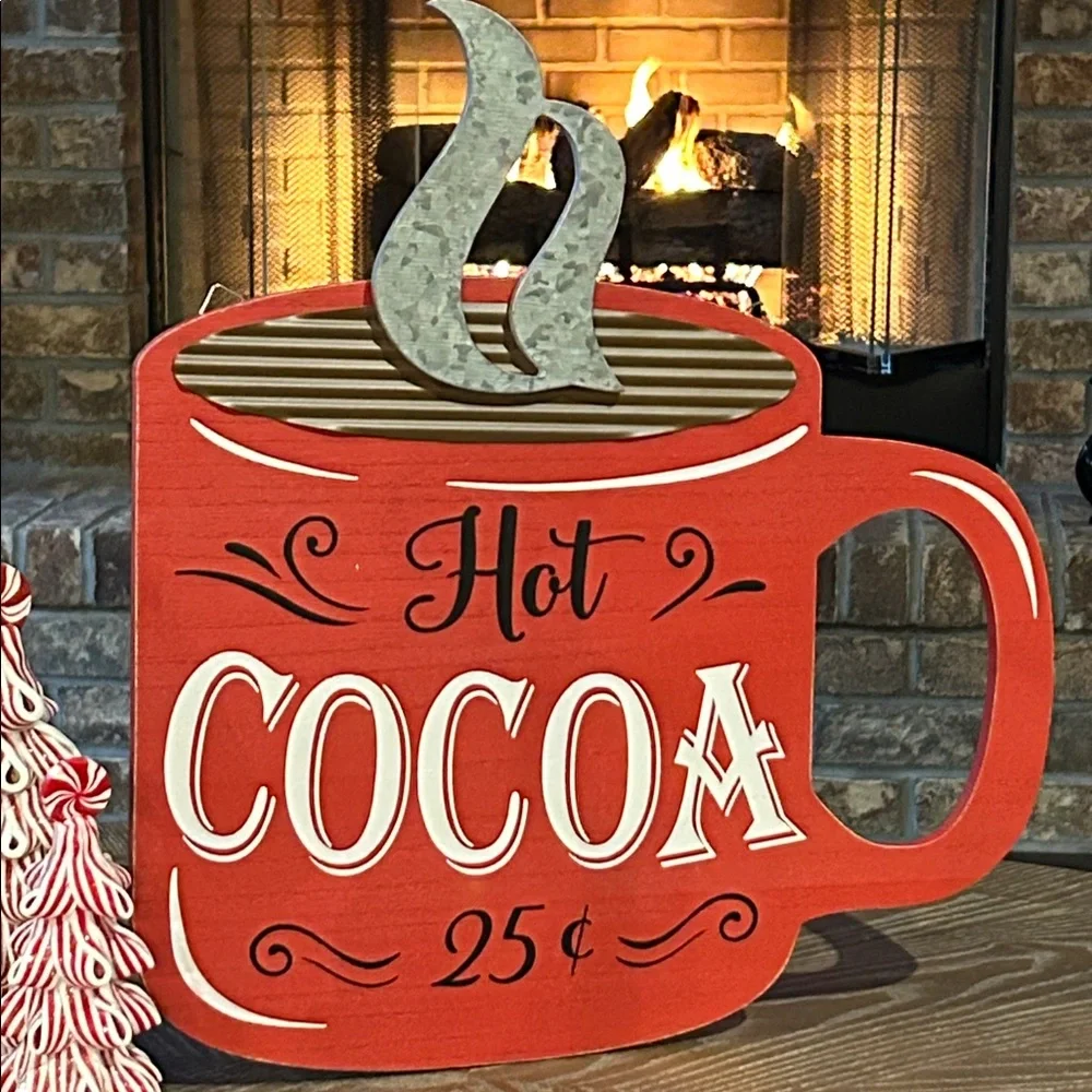 NEW! LARGE Vintage Inspired Cottage NORTH POLE Hot Cocoa Wood & Metal Sign